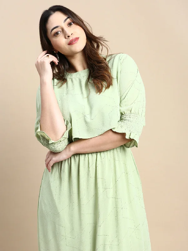 Women Puff Green Embellished Fit and Flare Dress-AE-15872-Green