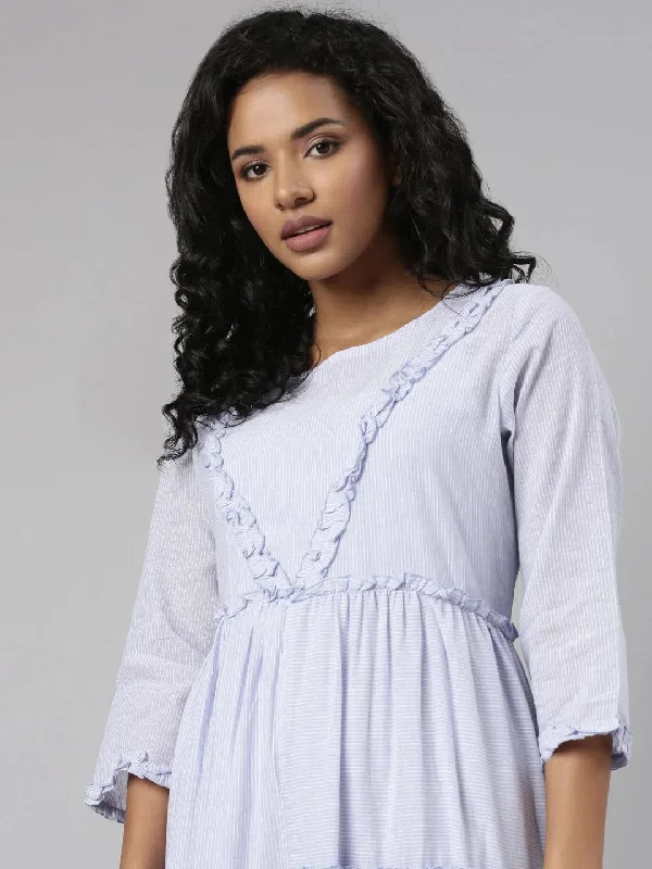 Women Lavender Striped Fit and Flare Dress-ON-590-Lavender