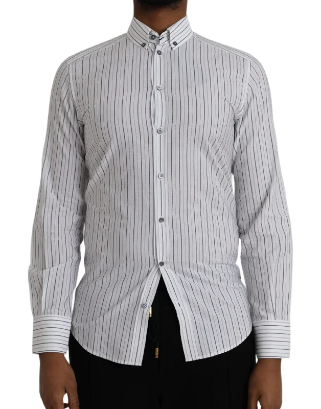 Black White Striped Formal Dress Gold Shirt
