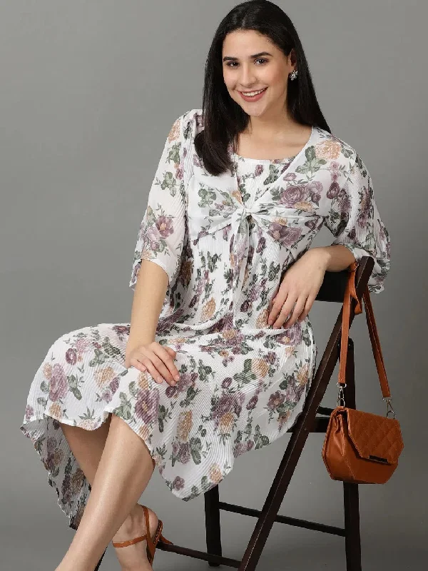Women's White Printed Fit and Flare Dress-EA-1031-1-White