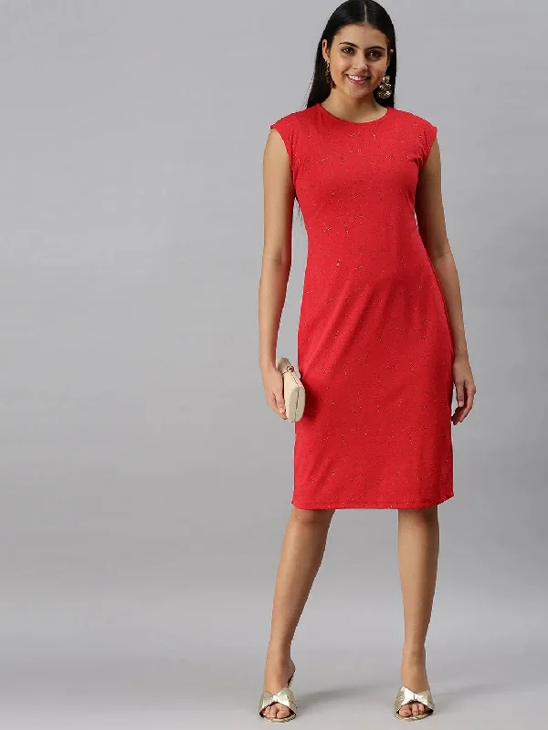 Women Red Solid Sheath Dress-AE-9881-Red