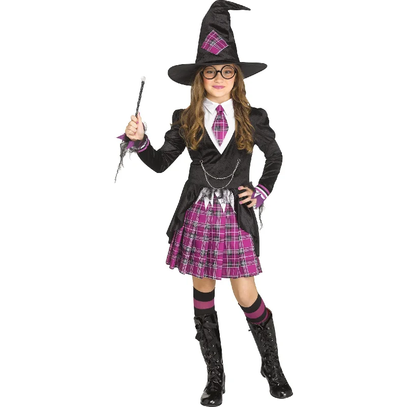 Schoolgirl Witch Costume for Kids, Black and Purple Dress