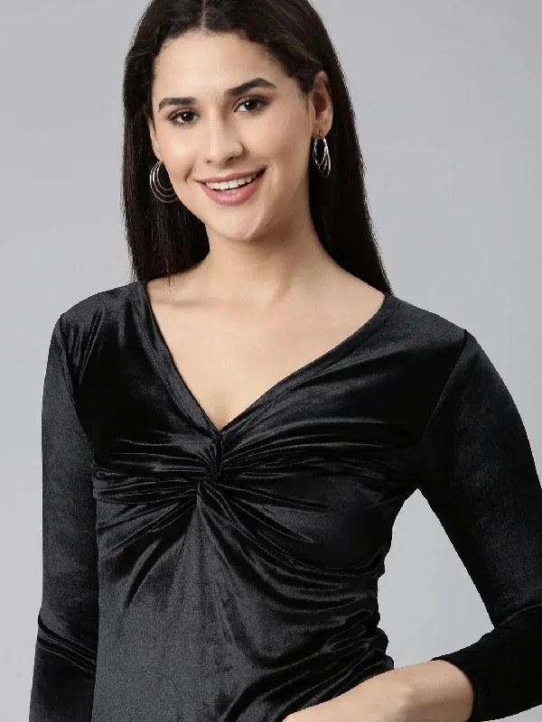Women Black Solid Sheath Dress-BEC-2-Black