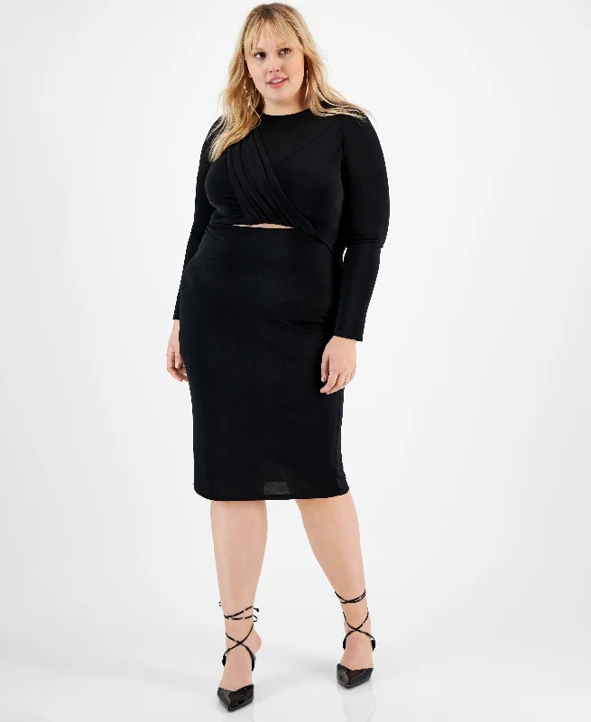 Plus Size Twist-Front Cutout Long-Sleeve Dress