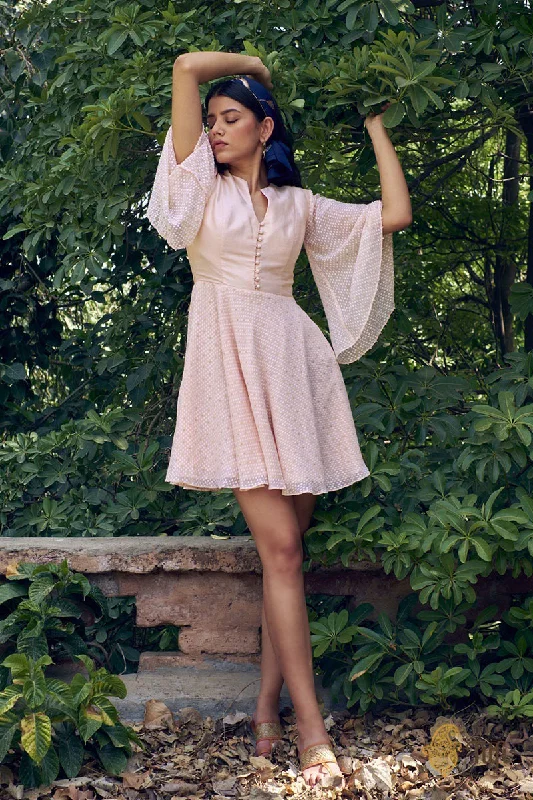 Peach Sorbet Pure Khaddi Georgette Handwoven Flared Dress