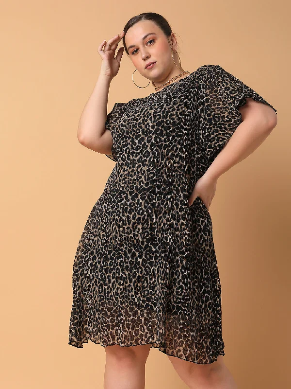 Women Printed Black A Line Dress-AE-15821-Black