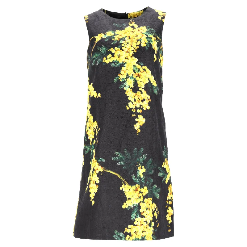 Dolce & Gabbana Mimosa Floral Print Lace Shift Dress in Black Cotton