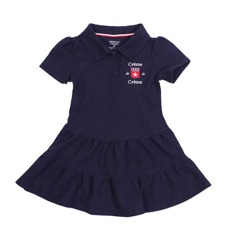 GIRL'S RUFFLED PIQUE POLO DRESS - NAVY