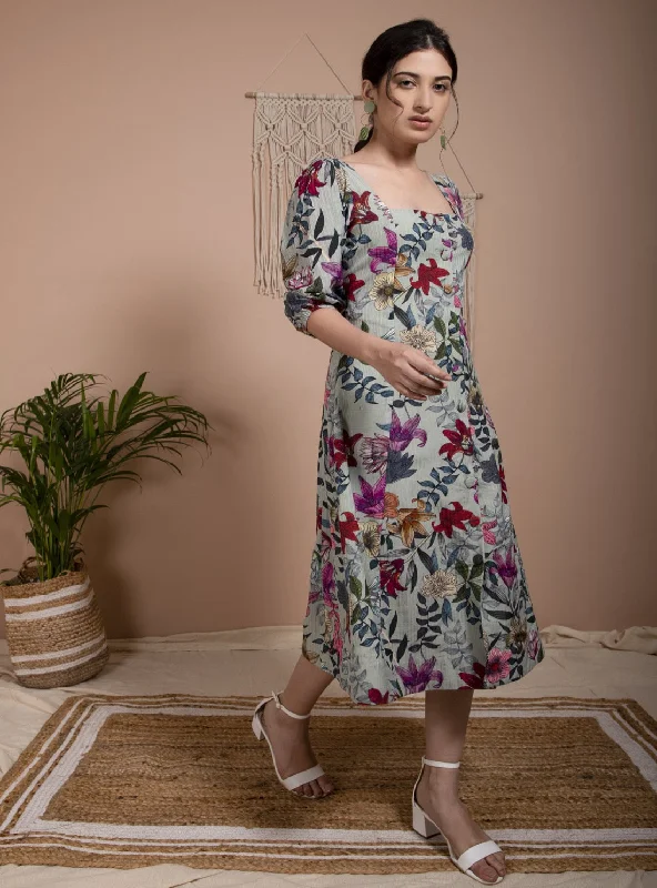 Leah Green Floral Print Dress