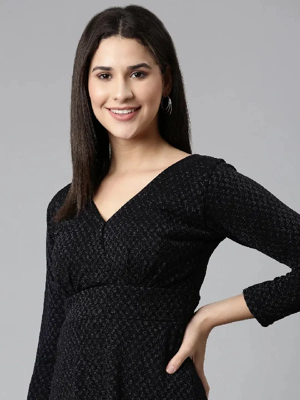 Women Black Checked Fit and Flare Dress-SP-6130-Blackblue