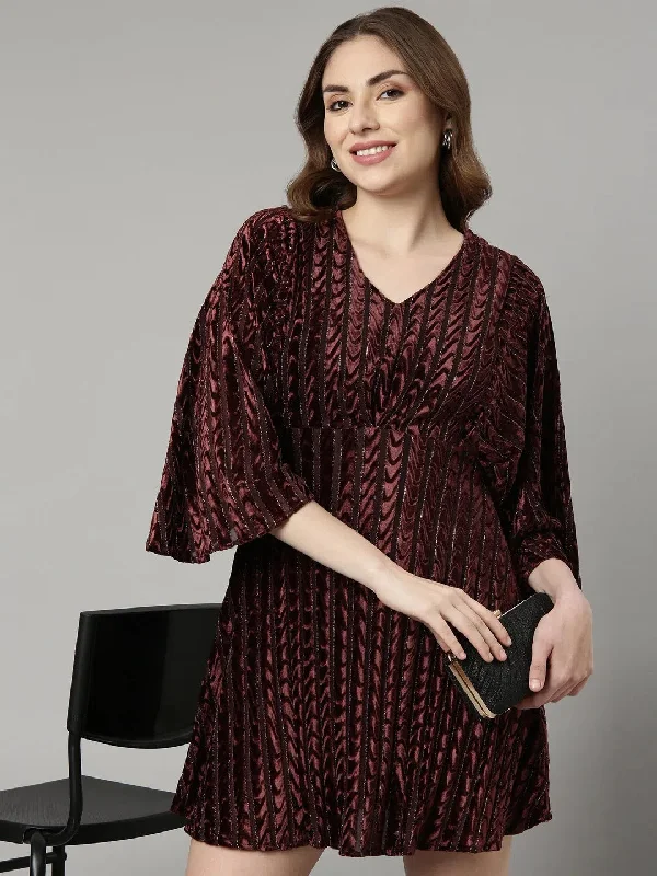 Women Brown Striped Fit and Flare Dress-AE-15939-Brown
