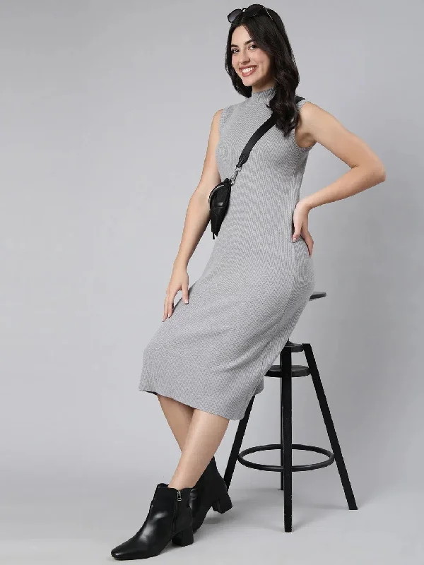 Women Solid Grey A-Line Dress-561-Grey
