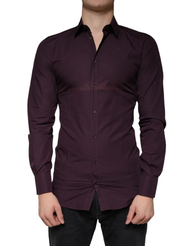 Dark Violet Cotton Dress Gold Men Formal Shirt
