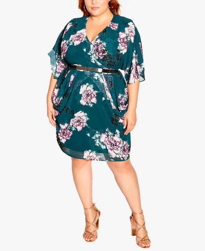 Trendy Plus Size Color Wrap Print Dress