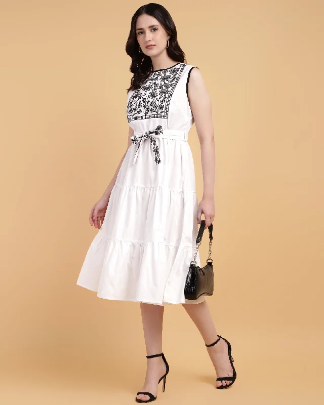 Embroidered Yoke Dress-1568