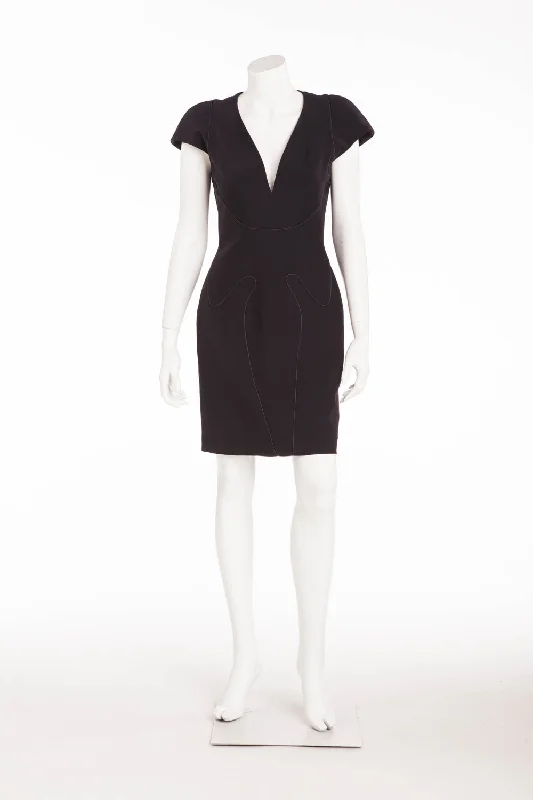 Original Alexander McQueen - Short Sleeve Navy Mini Dress - IT 42 Comfortable One-Shoulder Mini Dress