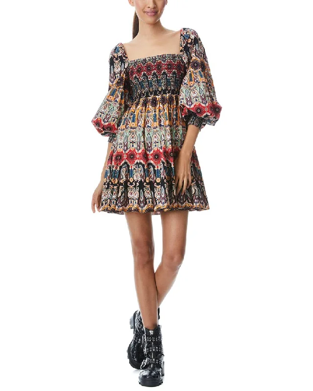 alice + olivia Julissa Empire Waist Mini Dress Fashionable Lace-Trim Mini Dress