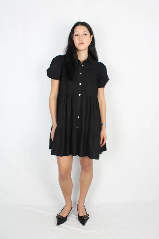 Atmos & Here - Puff Mini Dress Casual Button-Up Mini Dress