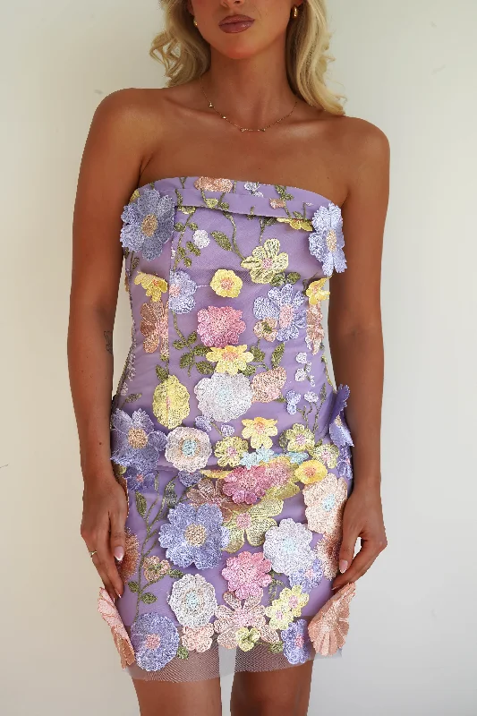 Bellflower 3D Floral Mini Dress | Lilac Trendy A-Line Mini Dress