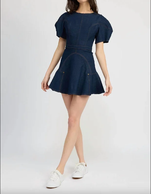 Dakota Mini Dress In Denim Casual V-Neck Mini Dress