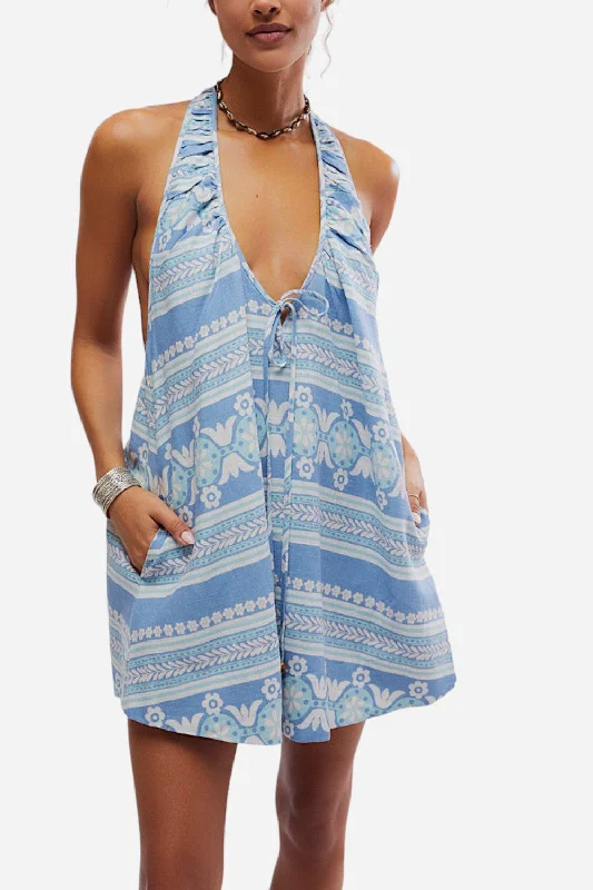 Free People Fisher Mini Dress in Riverside Combo Cozy Satin Mini Dress