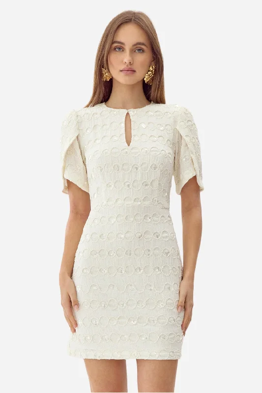 Adelyn Rae Harper Textured Mini Dress in Ivory Cozy Cowl Neck Mini Dress
