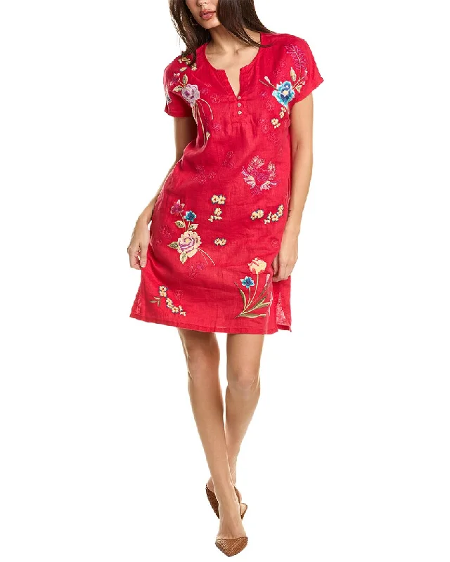 Johnny Was Jessi Button Front Linen Mini Dress Fashionable A-Line Mini Dress