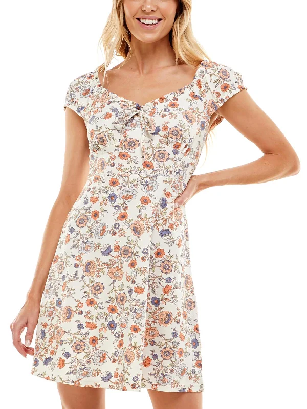 Juniors Emma Womens Floral Print Short Mini Dress Classic Shift Mini Dress