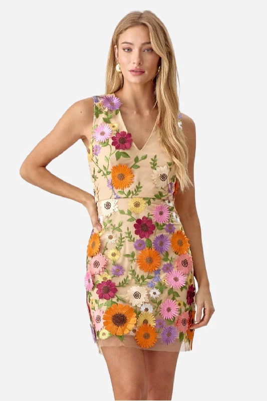 Adelyn Rae Justine 3D Multi Floral Mini Dress Elegant Floral-Print Mini Dress