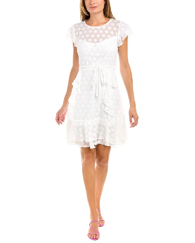 KARL LAGERFELD Clip Dot Tiered Ruffle Mini Dress Cozy Wraparound Mini Dress