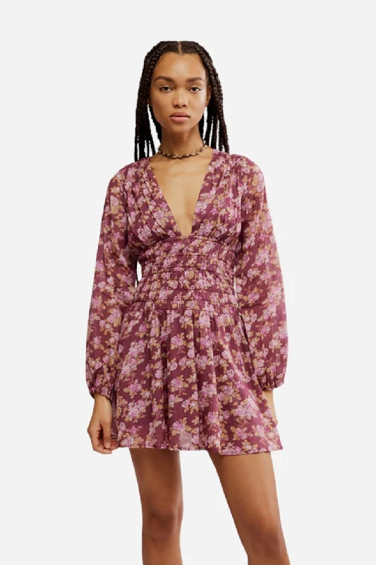 Free People Keep You Mini Dress in Berry Combo Fashionable Lace Mini Dress