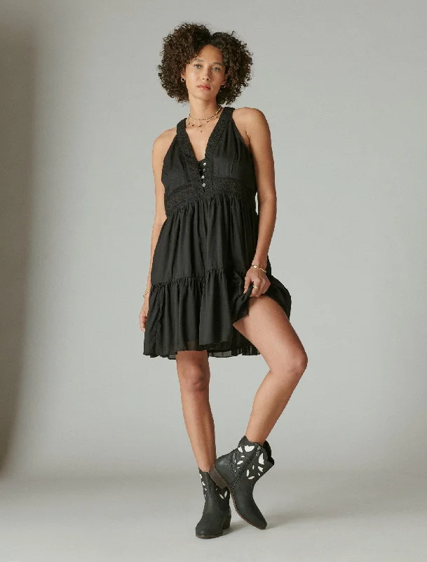 Lucky Brand Women's Schiffley Trim Mini Dress Trendy Lace Mini Dress