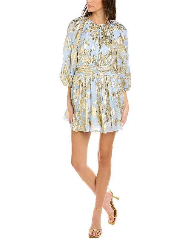 ML Monique Lhuillier Chiffon Silk-Blend Mini Dress Elegant Satin Lace Mini Dress