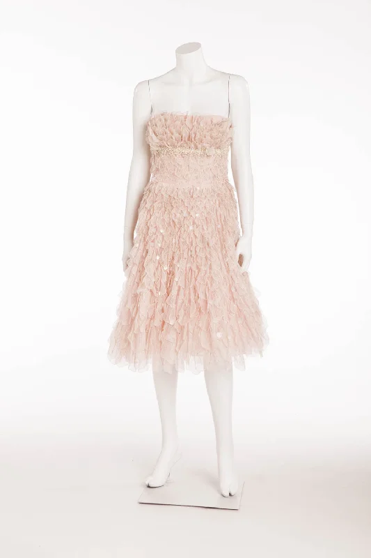 Oscar De La Renta - Pink Beaded Ruffle Mini Dress  - US 6 Stylish Summer Mini Dress