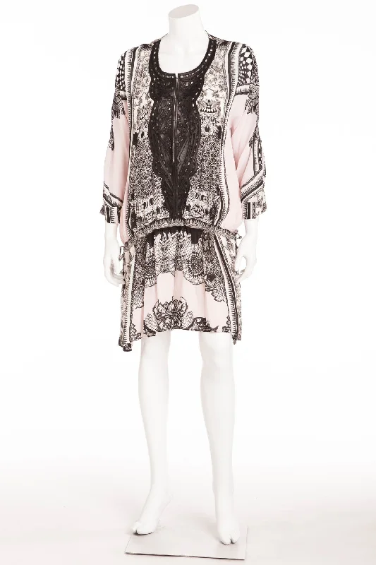 Roberto Cavalli - Leather Trimmed Crepe De Chine Mini Dress - IT 42 Cozy Knitted Mini Dress Roberto Cavalli - Leather Trimmed Crepe De Chine Mini Dress - IT 42 Cozy Knitted Mini Dress
