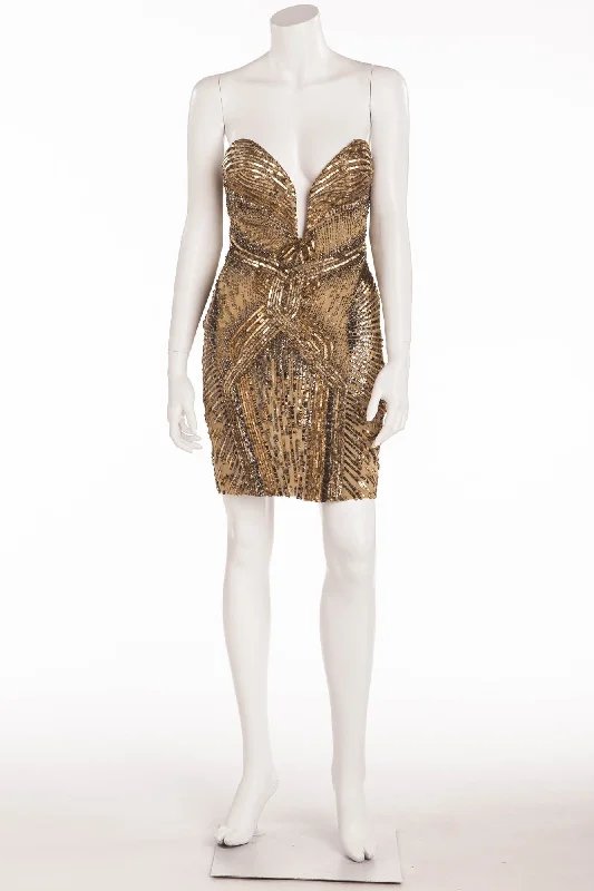 Roberto Cavalli - Gold Strapless Embellished Mini Dress - Classic White Mini Dress