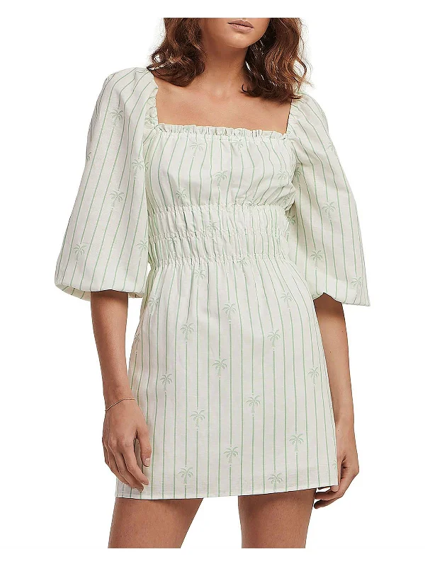 Womens Linen Short Mini Dress Trendy Crossover Mini Dress