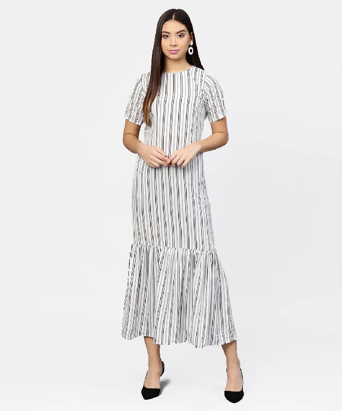 Women's Multi Colored Maxi Dress With Round Neck And Half Sleeves - Nayo Clothing Trendy Floral Print Maxi Dress Women's Multi Colored Maxi Dress With Round Neck And Half Sleeves - Nayo Clothing Trendy Floral Print Maxi Dress