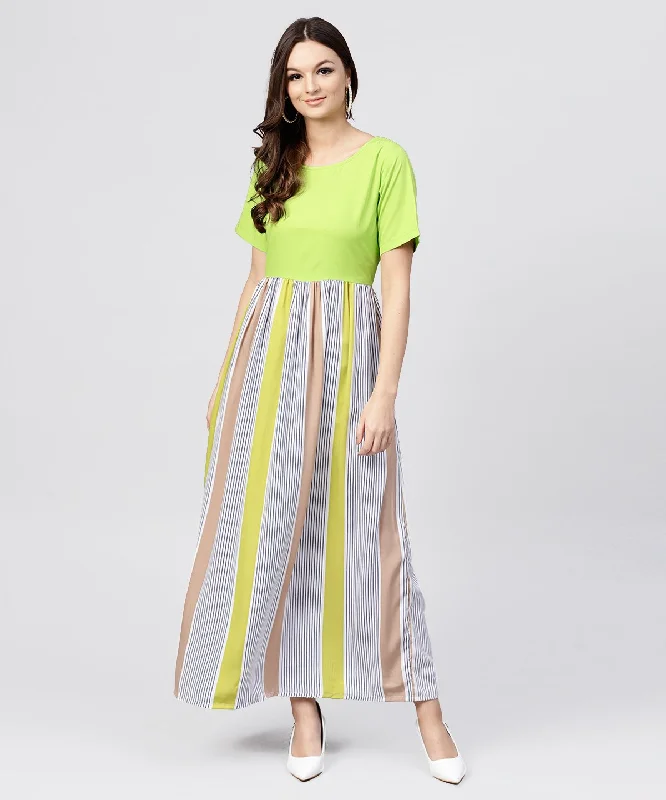Women's Green Colored Maxi Dress With Round Neck And Half Sleeves - Nayo Clothing Cozy Ribbed Maxi Dress Women's Green Colored Maxi Dress With Round Neck And Half Sleeves - Nayo Clothing Cozy Ribbed Maxi Dress