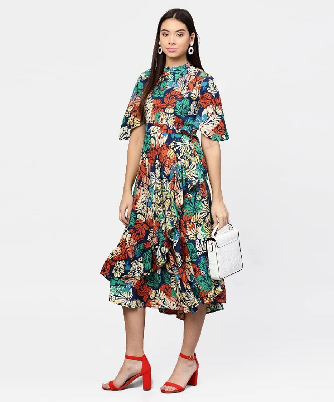 Women's Floral Printed Chinese Collared With Attached Belt And 3/4Th Sleeves Maxi Dress - Nayo Clothing Fashionable Sheer Maxi Dress Women's Floral Printed Chinese Collared With Attached Belt And 3/4Th Sleeves Maxi Dress - Nayo Clothing Fashionable Sheer Maxi Dress