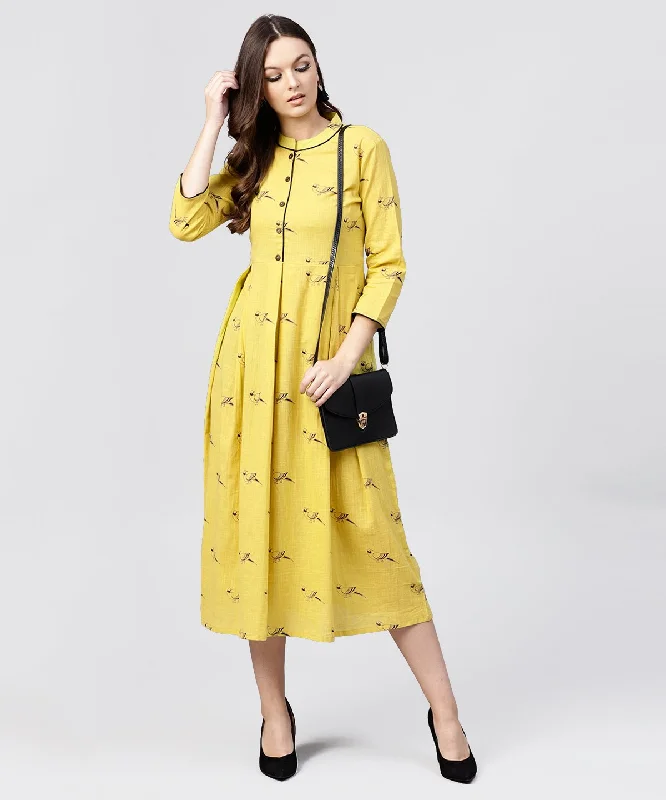 Women's Mustard Full Sleeves Cotton Maxi Dress With Madarin Collar And Front Placket - Nayo Clothing Chic Summer Floral Maxi Dress Women's Mustard Full Sleeves Cotton Maxi Dress With Madarin Collar And Front Placket - Nayo Clothing Chic Summer Floral Maxi Dress