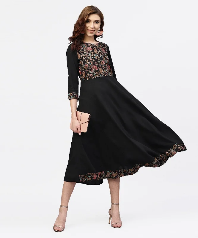 Women's Black Printed Maxi Dress With Round Neck And Full Sleeves - Nayo Clothing Elegant Wraparound Maxi Dress Women's Black Printed Maxi Dress With Round Neck And Full Sleeves - Nayo Clothing Elegant Wraparound Maxi Dress