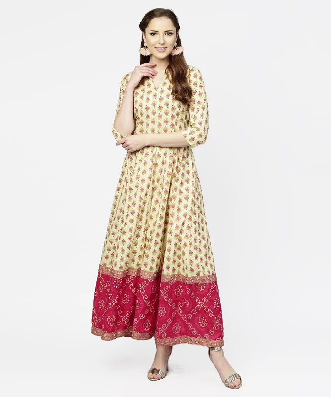 Women's Cream & Red Printed 3/4Th Sleeve Cotton Maxi Dress With Red Printed Border - Nayo Clothing Cozy Knitted Maxi Dress Women's Cream & Red Printed 3/4Th Sleeve Cotton Maxi Dress With Red Printed Border - Nayo Clothing Cozy Knitted Maxi Dress