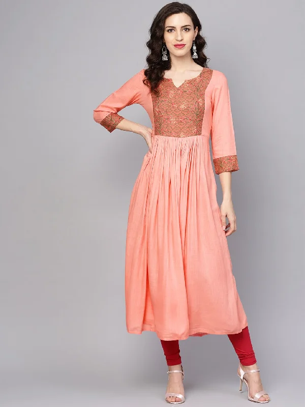 Women's Solid Peach 3/4Th Sleeve Rayon Maxi Dress - Nayo Clothing Chic Summer Maxi Dress Women's Solid Peach 3/4Th Sleeve Rayon Maxi Dress - Nayo Clothing Chic Summer Maxi Dress
