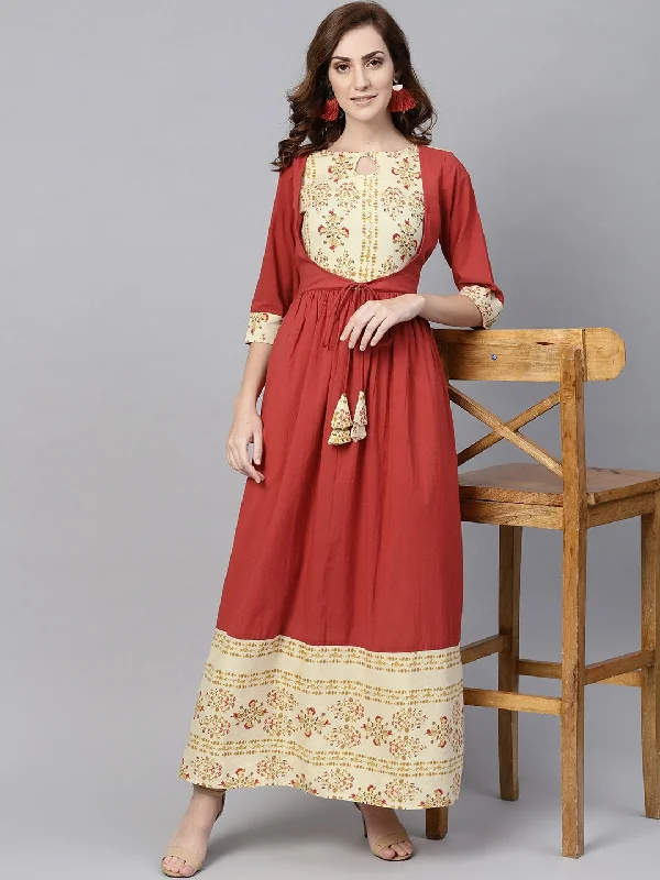 Women's Maroon Maxi Dress With Layered Printed Yoke And Cuff - Nayo Clothing Elegant Lace Maxi Dress Women's Maroon Maxi Dress With Layered Printed Yoke And Cuff - Nayo Clothing Elegant Lace Maxi Dress