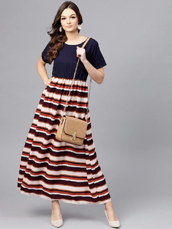 Women's Multi Colored Maxi Dress With Round Neck And Half Sleeves - Nayo Clothing Classic Tulle Maxi Dress Women's Multi Colored Maxi Dress With Round Neck And Half Sleeves - Nayo Clothing Classic Tulle Maxi Dress