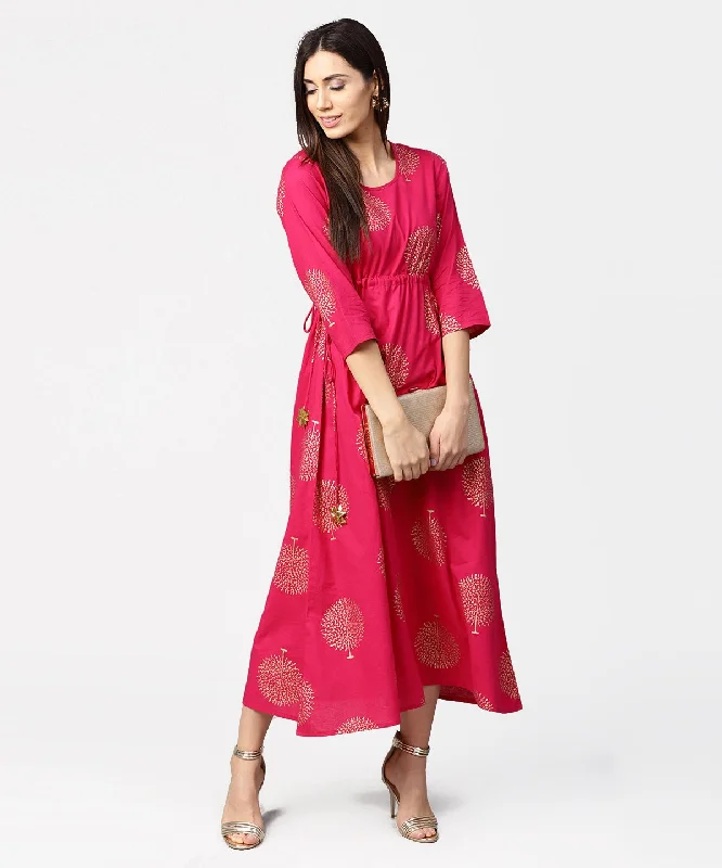 Women's Red 3/4Th Sleeve Cotton Maxi Dress With Elastic At West & Latkan - Nayo Clothing Comfortable Casual Maxi Dress Women's Red 3/4Th Sleeve Cotton Maxi Dress With Elastic At West & Latkan - Nayo Clothing Comfortable Casual Maxi Dress