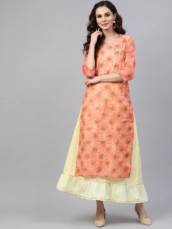 Women's Pink Printed Maxi Dress With V Neck And Gotta Detailing - Nayo Clothing Fashionable High-Waist Maxi Dress Women's Pink Printed Maxi Dress With V Neck And Gotta Detailing - Nayo Clothing Fashionable High-Waist Maxi Dress