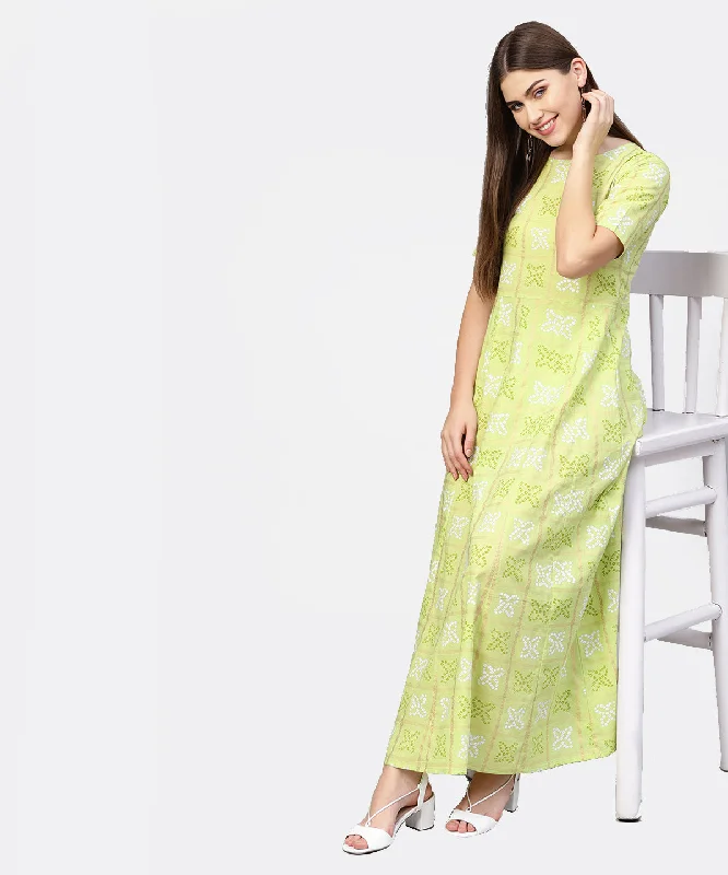 Women's Green & Off-White Bandhani Printed Maxi Dress - Nayo Clothing Comfortable Bohemian Maxi Dress Women's Green & Off-White Bandhani Printed Maxi Dress - Nayo Clothing Comfortable Bohemian Maxi Dress