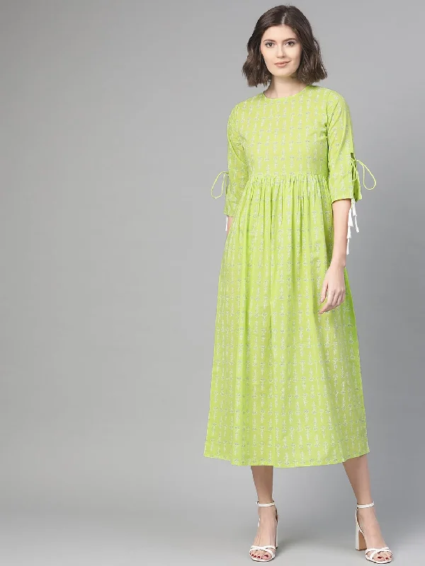 Women's Nayo Lime Green & White Ethnic Motifs Printed Maxi Dress - Nayo Clothing Comfortable Fitted Maxi Dress Women's Nayo Lime Green & White Ethnic Motifs Printed Maxi Dress - Nayo Clothing Comfortable Fitted Maxi Dress